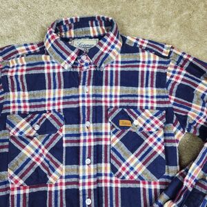 VTG Scotsman Co Flannel Shirt Mens Small Red White Blue Plaid Work USA A857